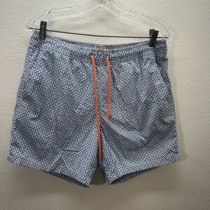 J.Crew 6" Stretch Swim Trunk Shorts Print Geometric Mesh Liner M Blue Beach